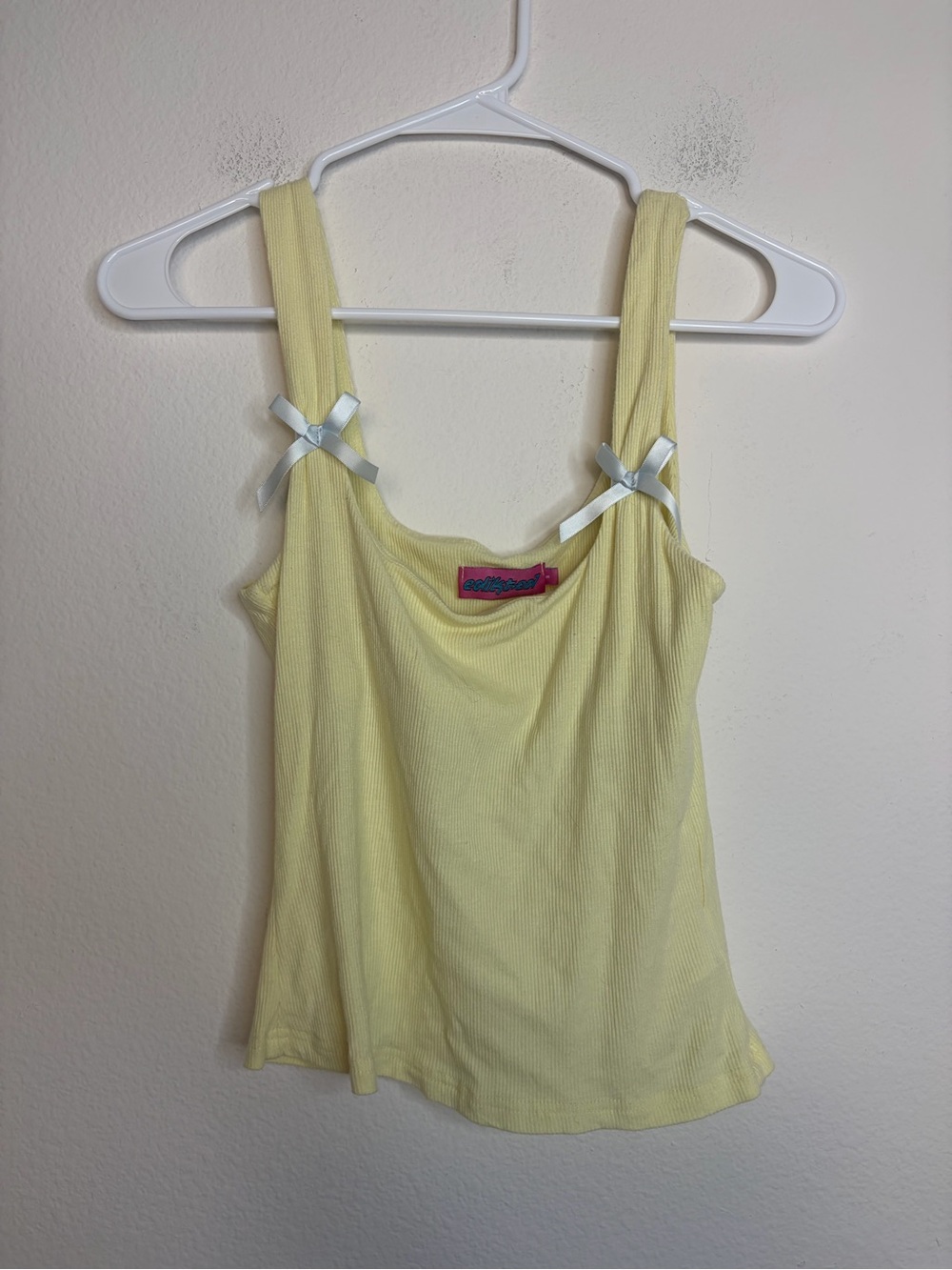 Edikted Butter Yellow Ribbed Bow Tank Top